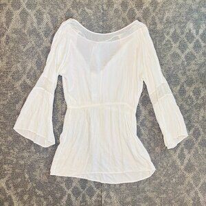 Blue Island White Sheer Beach Swim Cover-Up Size Large Boho Style